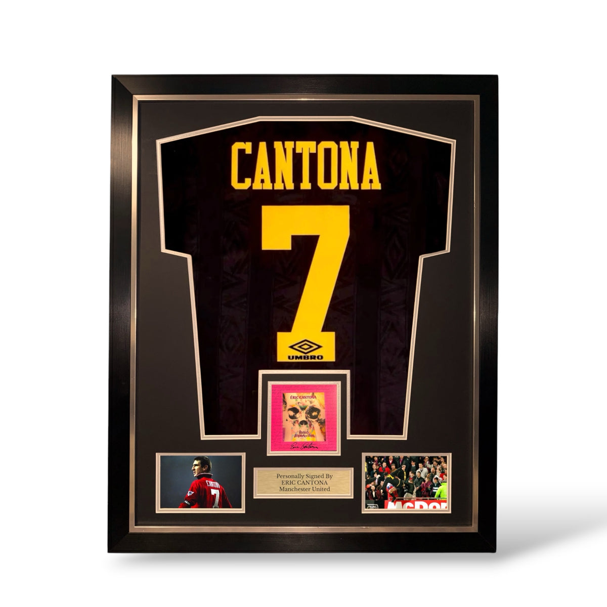 Eric Cantona Signed Album/ Man United 1993-95 Away Shirt- Deluxe Framed